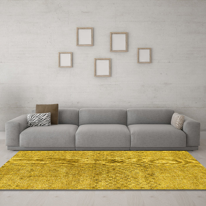 Machine Washable Abstract Yellow Contemporary Rug in a Living Room, wshcon1363yw