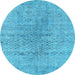 Round Abstract Light Blue Contemporary Rug, con1363lblu