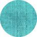 Round Machine Washable Abstract Turquoise Contemporary Area Rugs, wshcon1363turq
