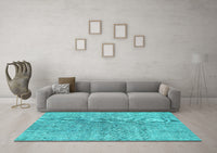 Machine Washable Abstract Turquoise Contemporary Rug, wshcon1363turq