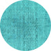 Round Abstract Turquoise Contemporary Rug, con1363turq