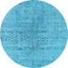 Round Machine Washable Abstract Light Blue Contemporary Rug, wshcon1363lblu