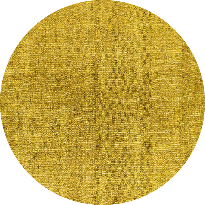 Round Abstract Yellow Contemporary Rug, con1363yw