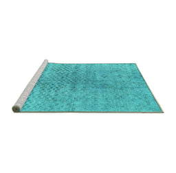 Sideview of Machine Washable Abstract Turquoise Contemporary Area Rugs, wshcon1363turq