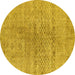 Round Machine Washable Abstract Yellow Contemporary Rug, wshcon1363yw