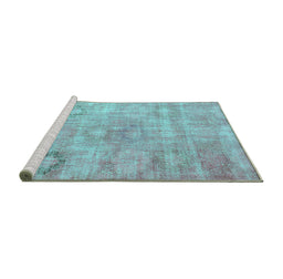 Sideview of Machine Washable Persian Turquoise Bohemian Area Rugs, wshcon1364turq