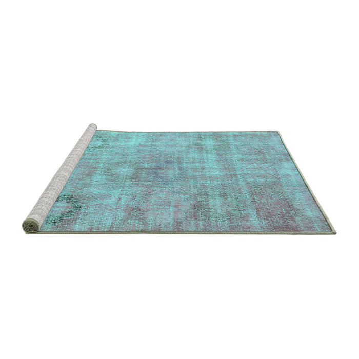 Sideview of Machine Washable Persian Turquoise Bohemian Area Rugs, wshcon1364turq