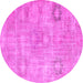 Round Machine Washable Persian Pink Bohemian Rug, wshcon1364pnk