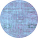 Round Machine Washable Persian Light Blue Bohemian Rug, wshcon1364lblu