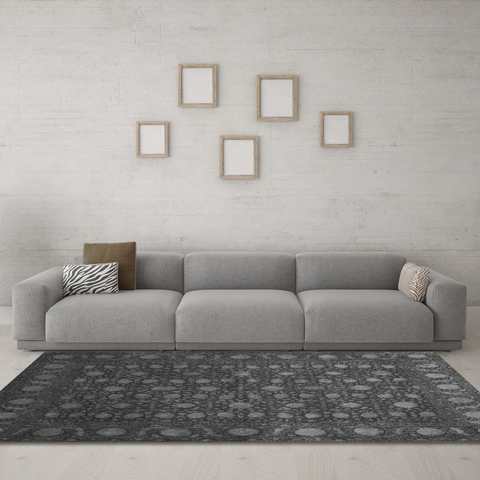 Machine Washable Abstract Gray Contemporary Rug in a Living Room,, wshcon1365gry