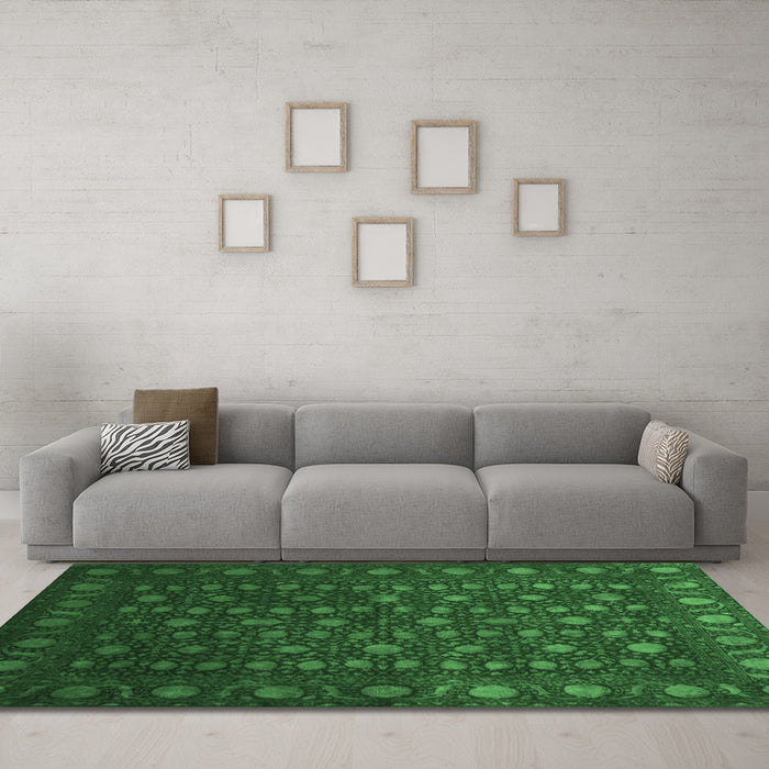 Machine Washable Abstract Emerald Green Contemporary Area Rugs in a Living Room,, wshcon1365emgrn