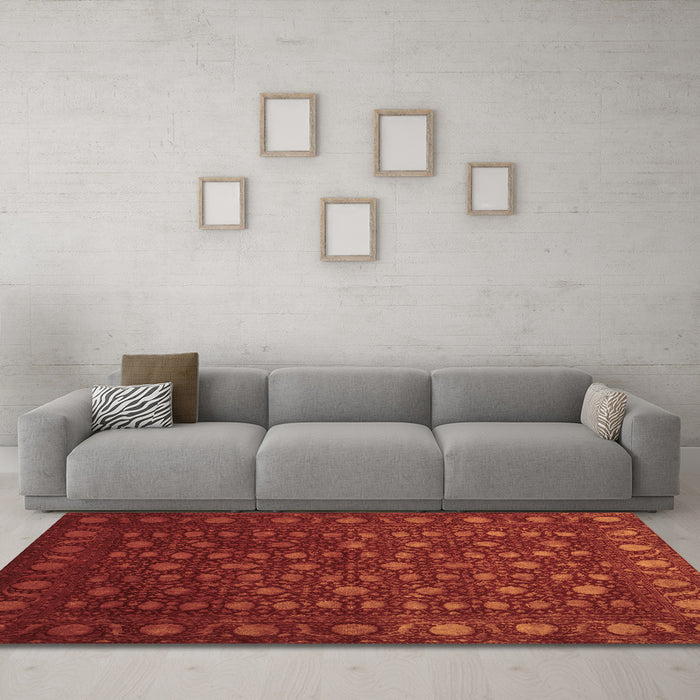 Machine Washable Abstract Brown Contemporary Rug in a Living Room,, wshcon1365brn