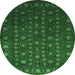 Round Abstract Emerald Green Contemporary Rug, con1365emgrn