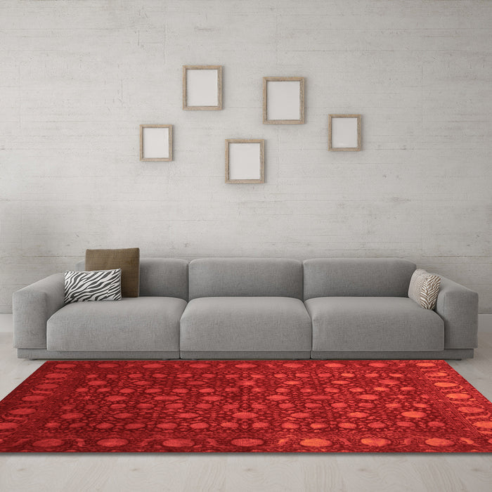 Machine Washable Abstract Orange Contemporary Area Rugs in a Living Room, wshcon1365org