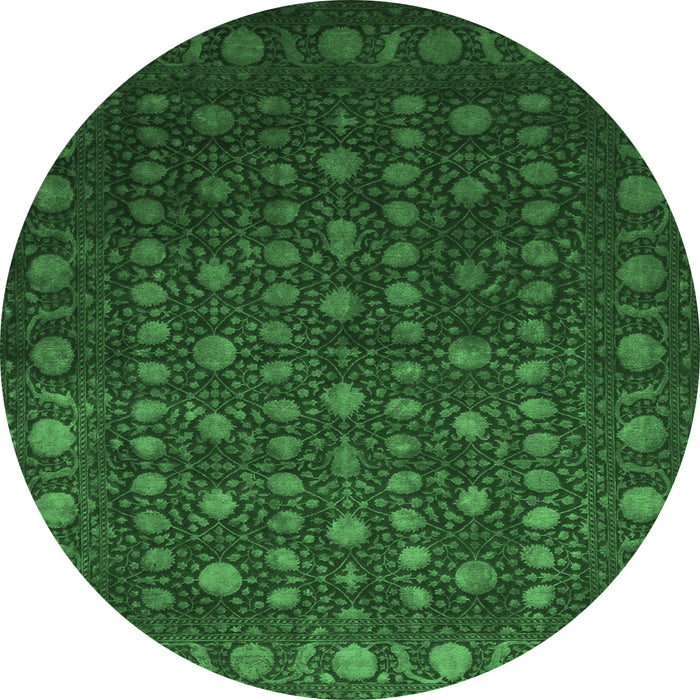 Round Machine Washable Abstract Emerald Green Contemporary Area Rugs, wshcon1365emgrn