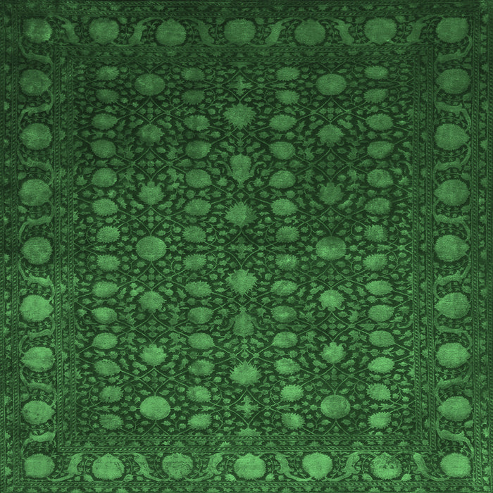 Square Machine Washable Abstract Emerald Green Contemporary Area Rugs, wshcon1365emgrn