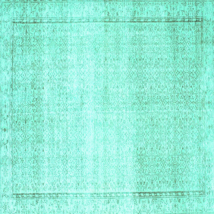 Square Machine Washable Abstract Turquoise Contemporary Area Rugs, wshcon1367turq