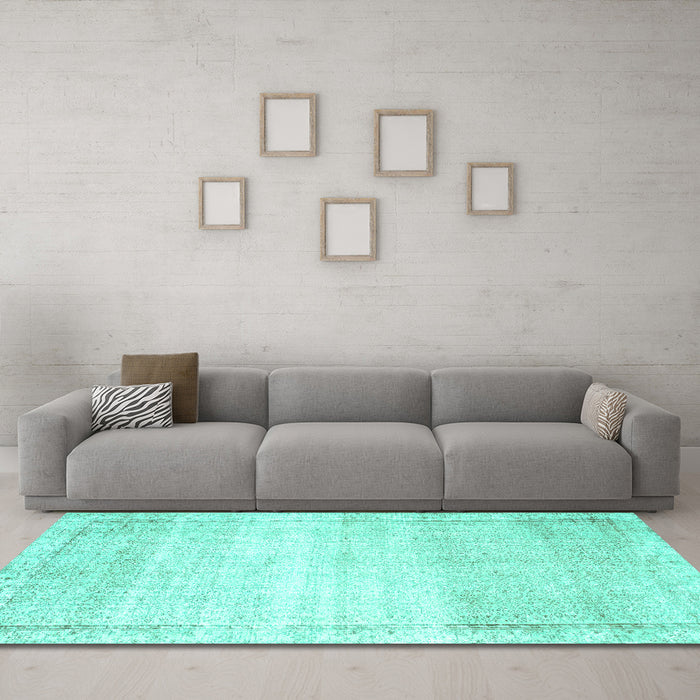 Machine Washable Abstract Turquoise Contemporary Area Rugs in a Living Room,, wshcon1367turq