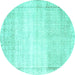 Round Machine Washable Abstract Turquoise Contemporary Area Rugs, wshcon1367turq