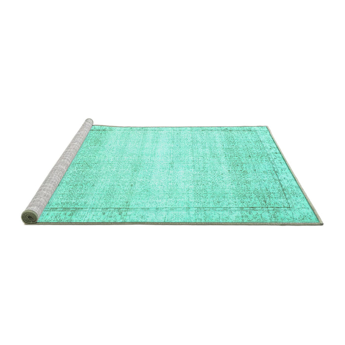 Sideview of Machine Washable Abstract Turquoise Contemporary Area Rugs, wshcon1367turq