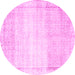 Round Machine Washable Abstract Pink Contemporary Rug, wshcon1367pnk