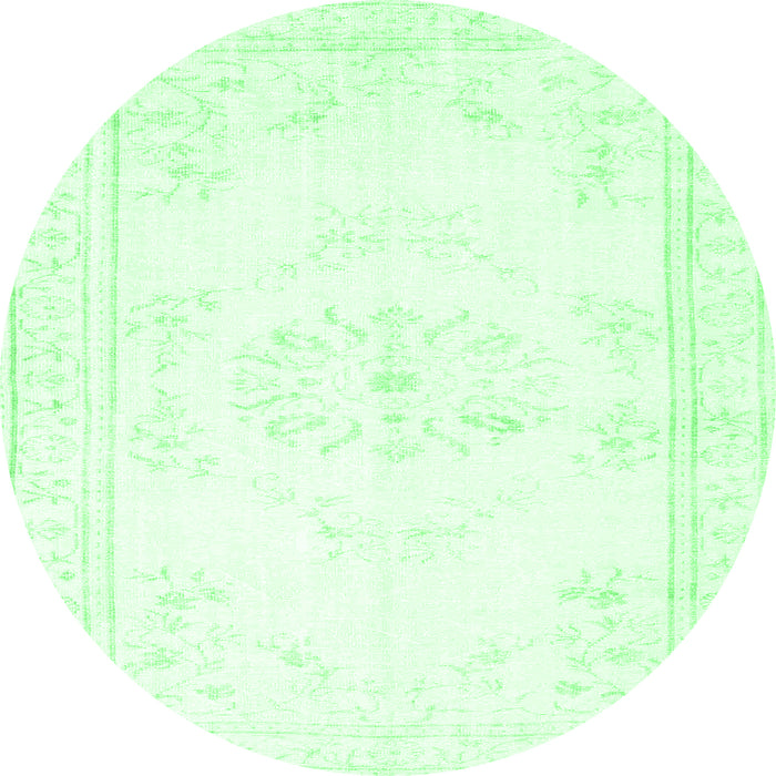 Round Machine Washable Abstract Emerald Green Contemporary Area Rugs, wshcon1368emgrn
