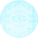 Round Abstract Light Blue Contemporary Rug, con1368lblu