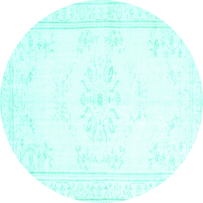 Round Machine Washable Abstract Turquoise Contemporary Area Rugs, wshcon1368turq