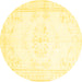 Round Machine Washable Abstract Yellow Contemporary Rug, wshcon1368yw