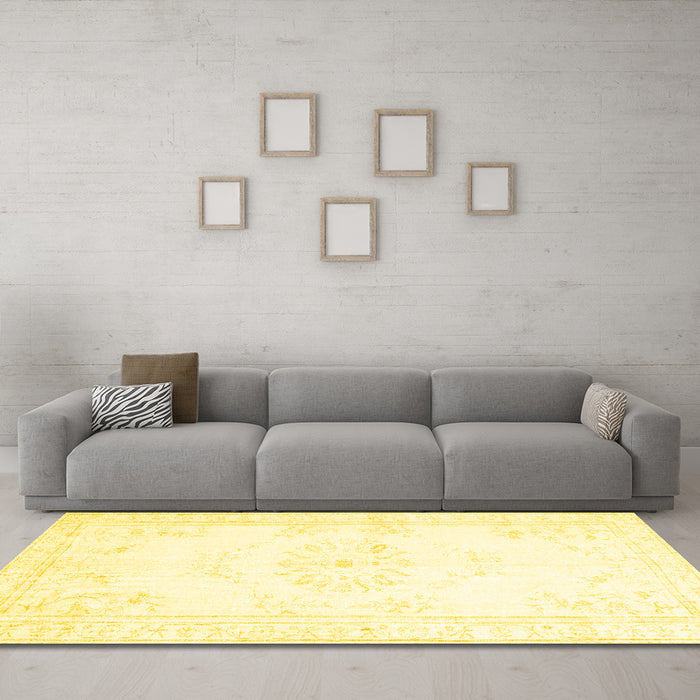 Machine Washable Abstract Yellow Contemporary Rug in a Living Room, wshcon1368yw