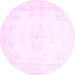 Round Machine Washable Abstract Pink Contemporary Rug, wshcon1368pnk