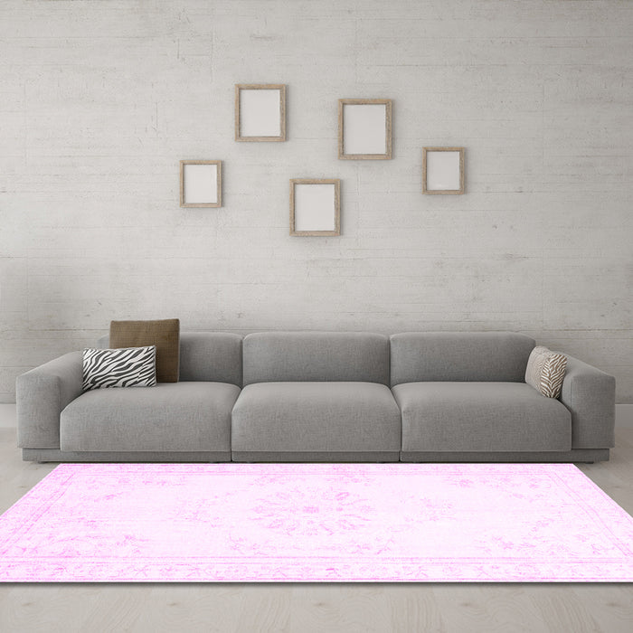Machine Washable Abstract Pink Contemporary Rug in a Living Room, wshcon1368pnk