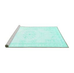 Sideview of Machine Washable Abstract Turquoise Contemporary Area Rugs, wshcon1368turq
