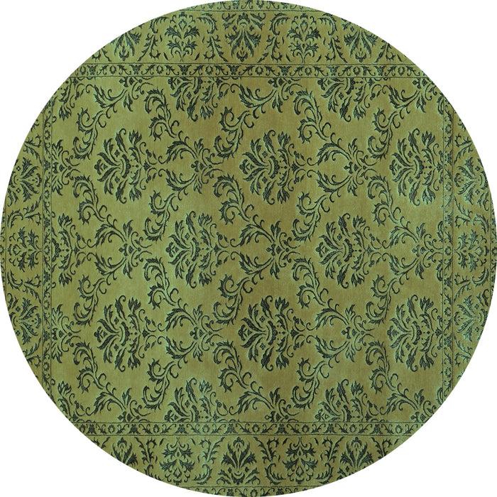 Round Abstract Turquoise Contemporary Rug, con1369turq