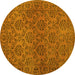 Round Abstract Yellow Contemporary Rug, con1369yw