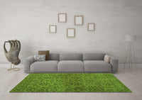 Machine Washable Abstract Green Contemporary Rug, wshcon1369grn