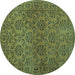 Round Machine Washable Abstract Turquoise Contemporary Area Rugs, wshcon1369turq