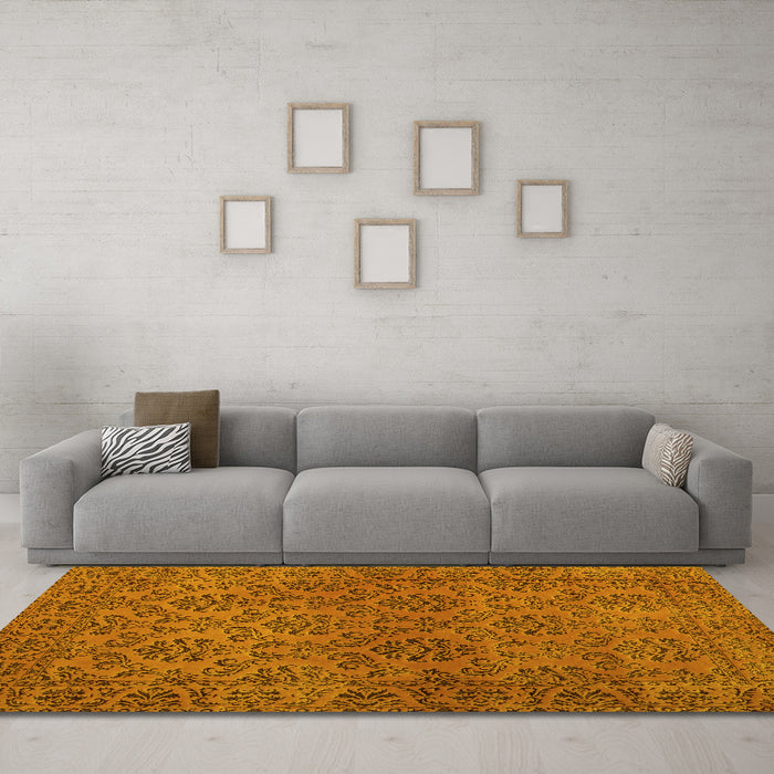 Machine Washable Abstract Yellow Contemporary Rug in a Living Room, wshcon1369yw