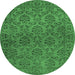 Round Machine Washable Abstract Emerald Green Contemporary Area Rugs, wshcon1369emgrn