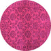 Round Machine Washable Abstract Pink Contemporary Rug, wshcon1369pnk