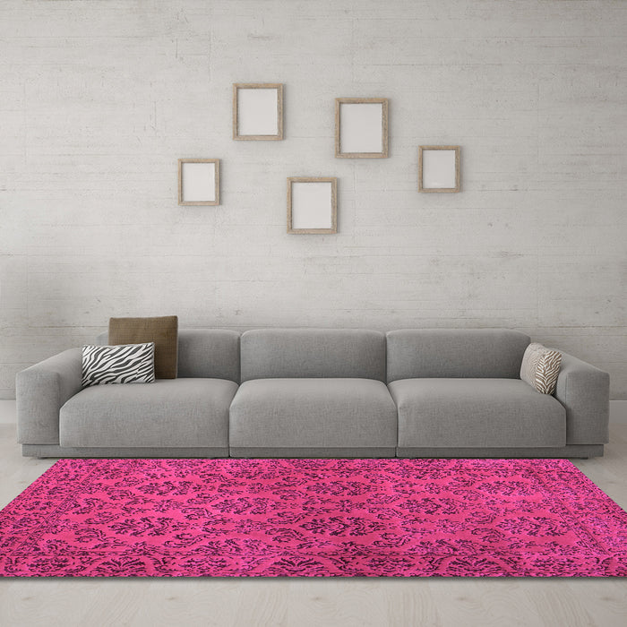 Machine Washable Abstract Pink Contemporary Rug in a Living Room, wshcon1369pnk