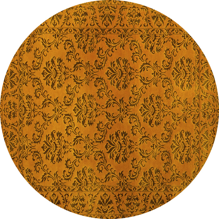 Round Machine Washable Abstract Yellow Contemporary Rug, wshcon1369yw
