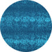 Round Machine Washable Persian Light Blue Bohemian Rug, wshcon136lblu