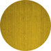 Round Machine Washable Abstract Yellow Contemporary Rug, wshcon1371yw