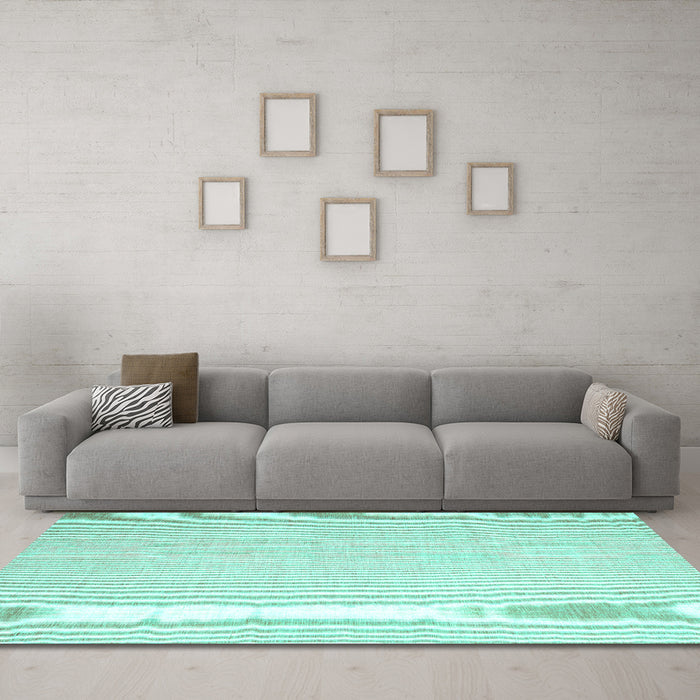 Machine Washable Abstract Turquoise Contemporary Area Rugs in a Living Room,, wshcon1372turq
