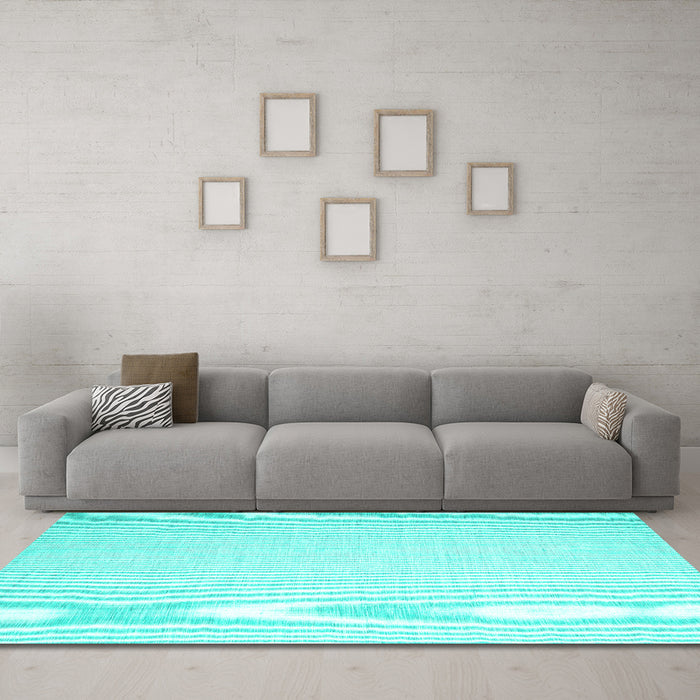 Machine Washable Abstract Turquoise Contemporary Area Rugs in a Living Room,, wshcon1373turq