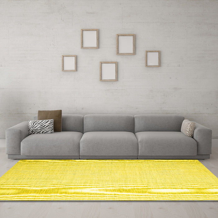 Machine Washable Abstract Yellow Contemporary Rug in a Living Room, wshcon1373yw