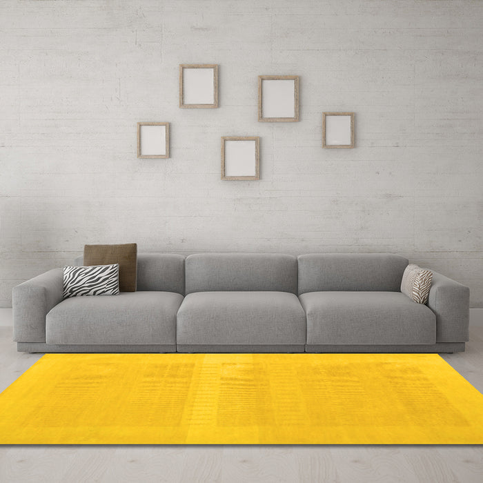Machine Washable Abstract Yellow Contemporary Rug in a Living Room, wshcon1374yw