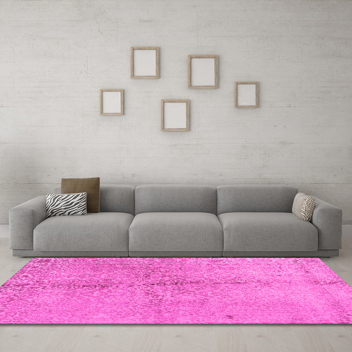 Machine Washable Abstract Pink Contemporary Rug in a Living Room, wshcon1375pnk