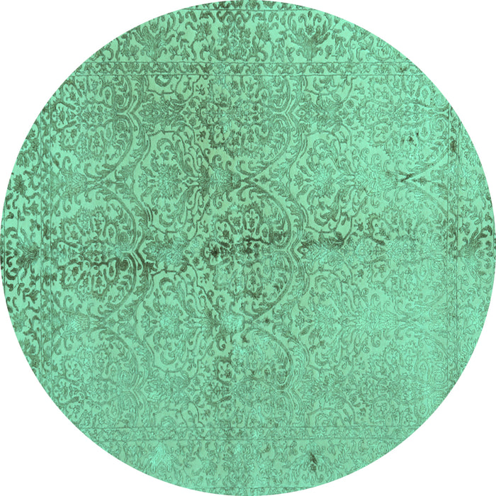 Round Abstract Turquoise Contemporary Rug, con1375turq